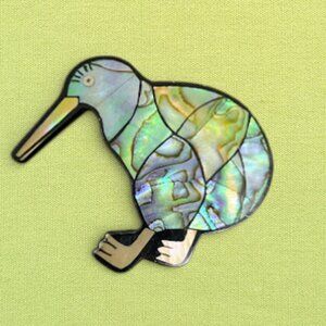 Vintage Kiwi Bird Brooch Pin Abalone Shell Multicolor Figural New Zealand